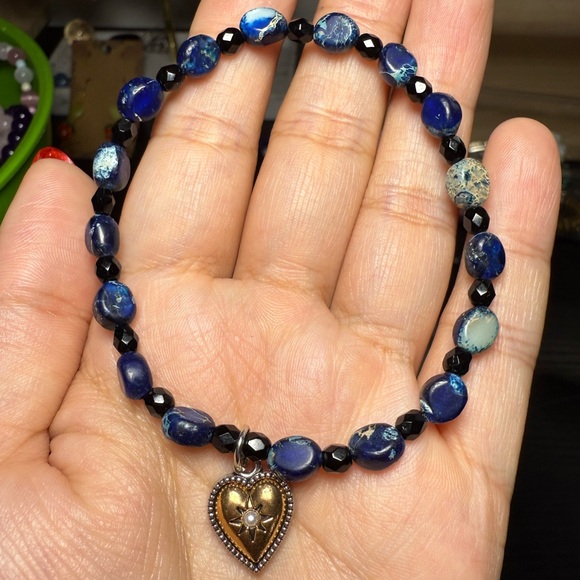 💙 Imperial Jasper & Czech Glass Charm Bracelet 💙 - Picture 1 of 3
